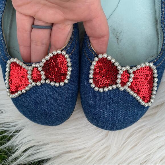 Marc Jacobs Denim & Sequins Bow Flats 40.5 - Picture 3 of 8